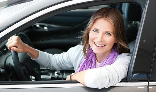 Woman in her Allstate insured vehicle