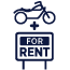 motorcycle and rent sign