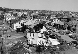 Neighborhood with storm damage. 