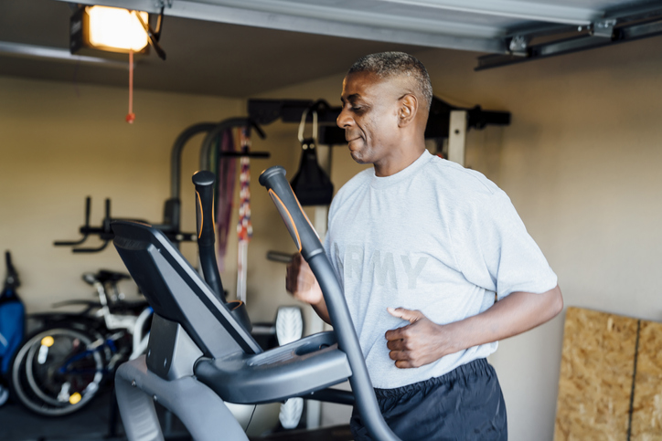 Man running on a treadmill.
