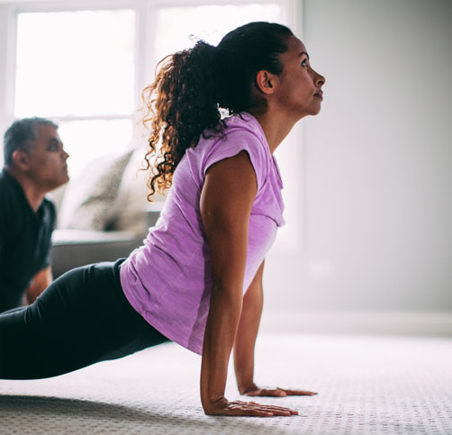 A woman practicing yoga