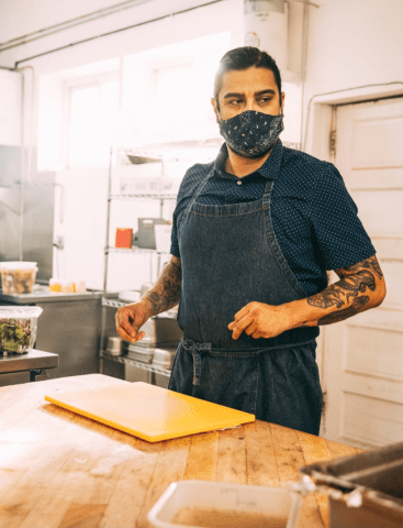 Chef in kitchen. 