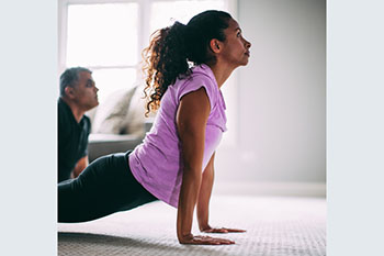 A woman practicing yoga