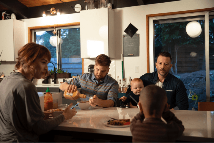 Family around table.