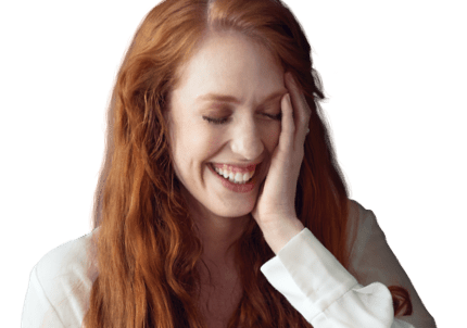 smiling lady with hand on side of face