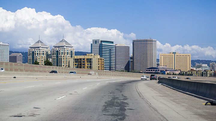 image of city landscape taken on road. 