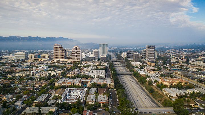 airieal view of city. 
