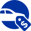 Car with dollar sign tag icon. 