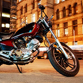 Red motorcycle at night. 