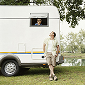 Father and son with a rented motorhome. 