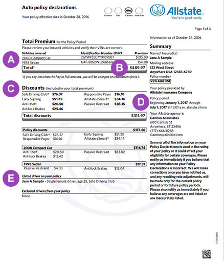 Car Insurance Bill Sample policy declarations  auto insurance made 