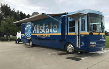 Allstate Mobile Claims Center parked in a parking lot. 